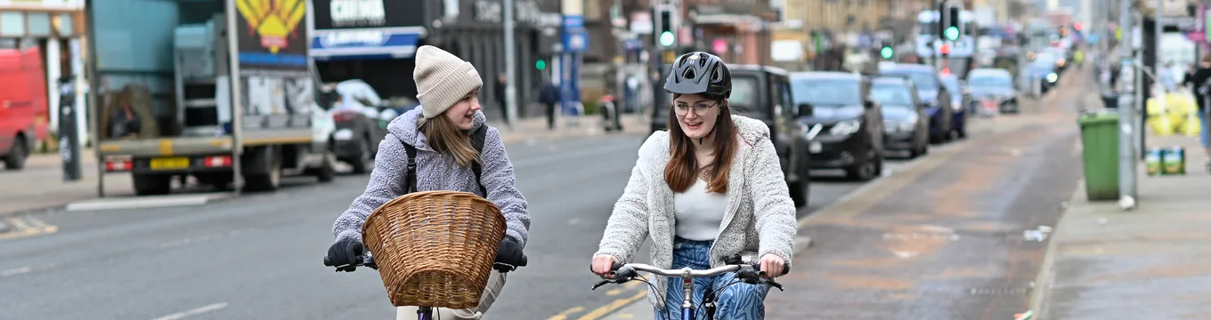 Winter Cycling shoot for Cycling Scotland on South City Cycle Way, Victoria Road, Glasgow.